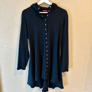 Barbara Lesser Size XL Black Button Up Midi Dress Hooded Cinch Waist lagenlook